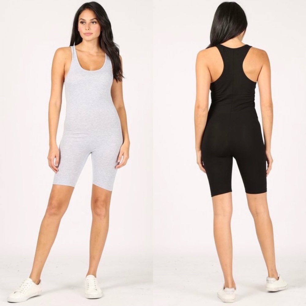 Solid Racerback Romper With Bodycon Fit